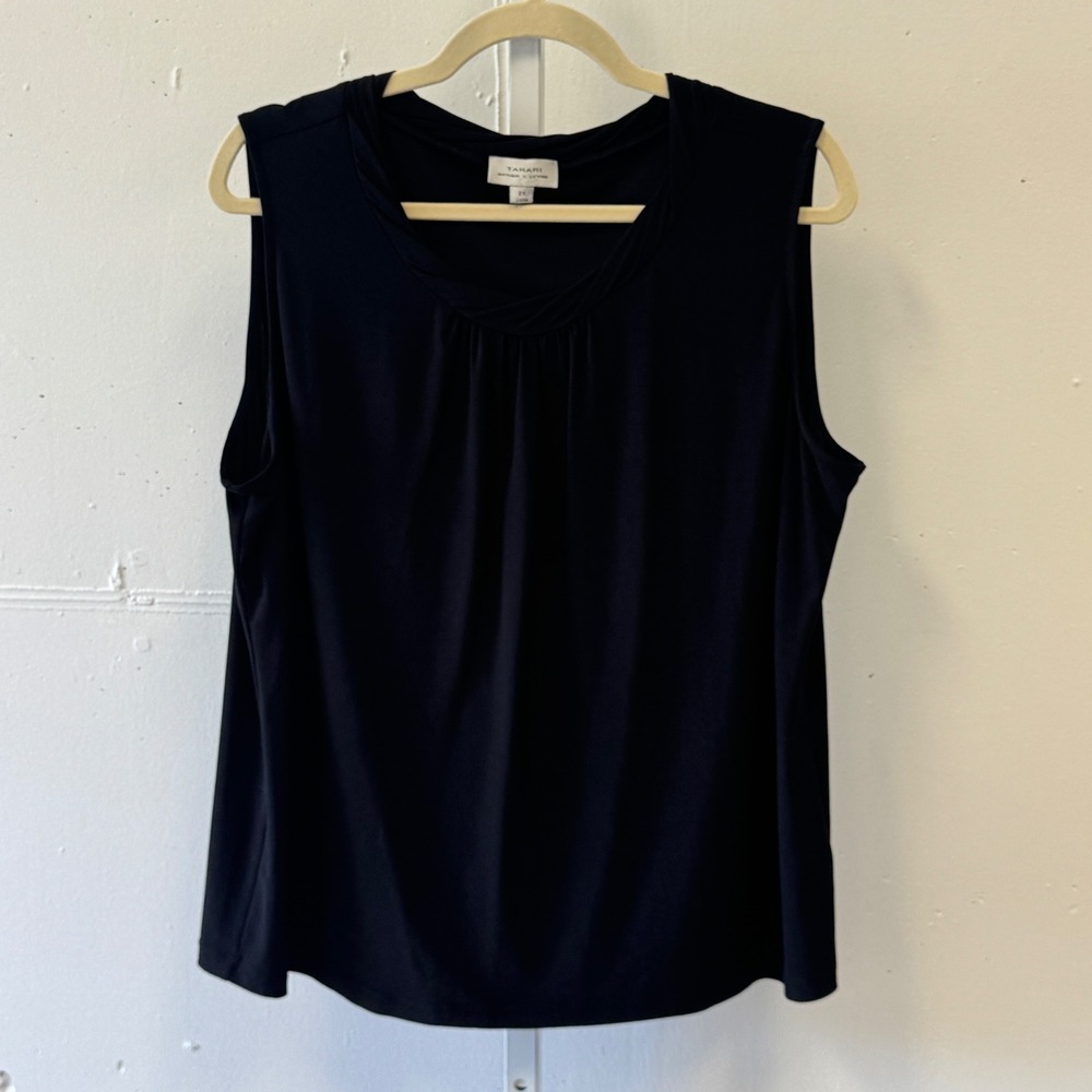 Tahari Arthur S Levine Black Sleeveless Pleated Neck Knit Top 2X Minimalist
